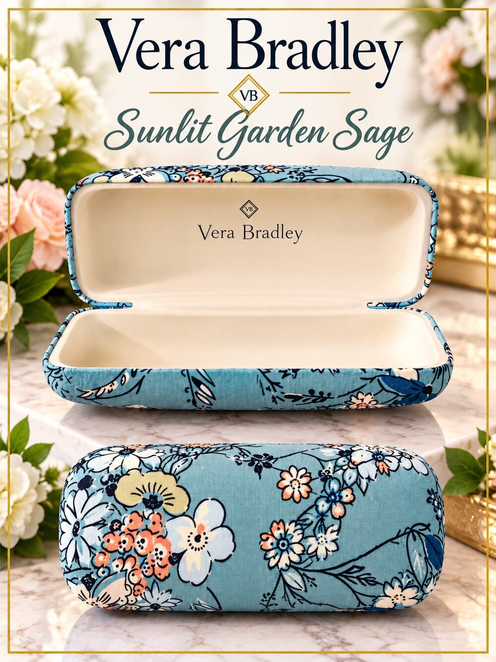 Vera Bradley Sunlit Garden Sage Optical Eyeglass Case New
